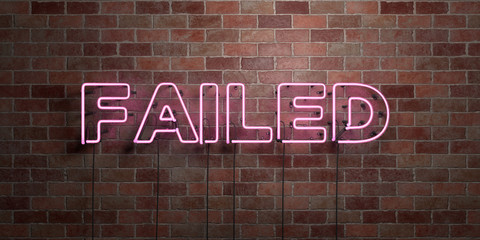 FAILED - fluorescent Neon tube Sign on brickwork - Front view - 3D rendered royalty free stock picture. Can be used for online banner ads and direct mailers..