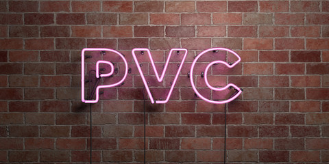PVC - fluorescent Neon tube Sign on brickwork - Front view - 3D rendered royalty free stock picture. Can be used for online banner ads and direct mailers..