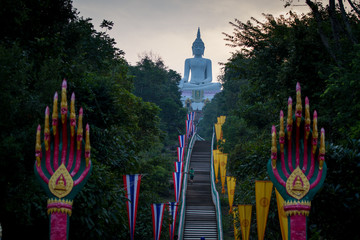 White Buddha on Top of Mountain