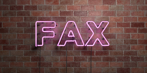 FAX - fluorescent Neon tube Sign on brickwork - Front view - 3D rendered royalty free stock picture. Can be used for online banner ads and direct mailers..