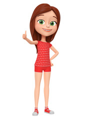 Girl isolated on white background thumbs up. 3d rendered illustration.