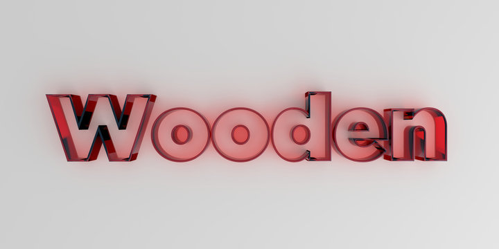 Wooden - Red glass text on white background - 3D rendered royalty free stock image.