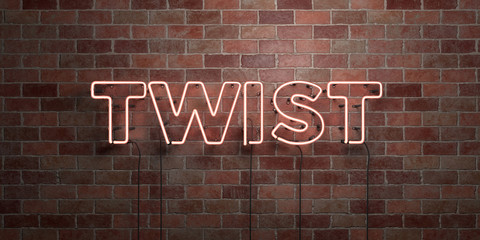TWIST - fluorescent Neon tube Sign on brickwork - Front view - 3D rendered royalty free stock picture. Can be used for online banner ads and direct mailers..
