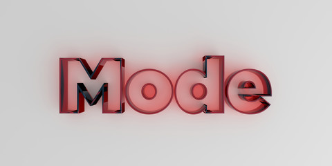 Mode - Red glass text on white background - 3D rendered royalty free stock image.