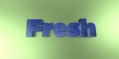 Fresh - colorful glass text on vibrant background - 3D rendered royalty free stock image.