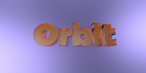 Orbit - colorful glass text on vibrant background - 3D rendered royalty free stock image.