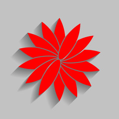 Flower sign. Vector. Red icon with soft shadow on gray background.