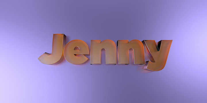 Jenny - colorful glass text on vibrant background - 3D rendered royalty free stock image.