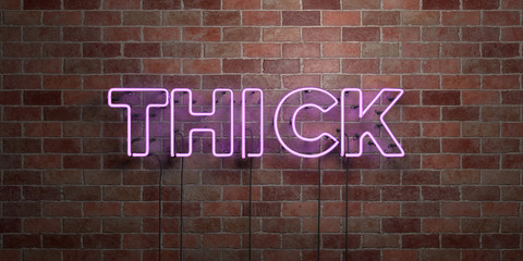 THICK - fluorescent Neon tube Sign on brickwork - Front view - 3D rendered royalty free stock picture. Can be used for online banner ads and direct mailers..
