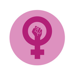 Icono plano simbolo feminismo con puño en circulo violeta