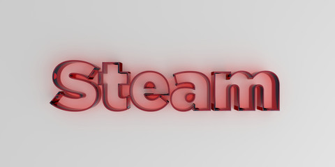 Steam - Red glass text on white background - 3D rendered royalty free stock image.