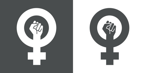 Icono plano simbolo feminismo con puño gris y blanco - obrazy, fototapety, plakaty