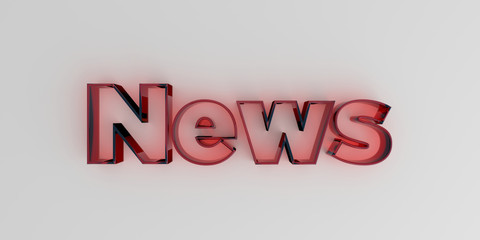 News - Red glass text on white background - 3D rendered royalty free stock image.