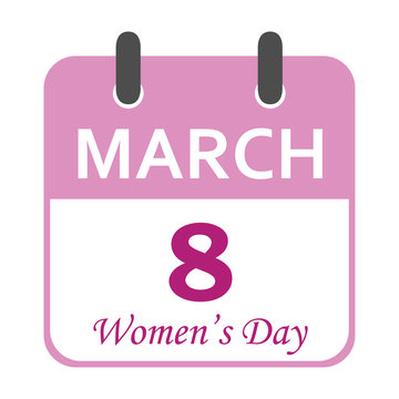 Icono plano calendario Women's Day en fondo blanco