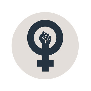 Icono plano simbolo feminismo con puño en circulo gris
