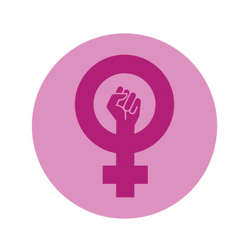 Icono plano simbolo feminismo con puño en circulo violeta