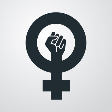 Icono plano simbolo feminismo con puño en fondo degradado