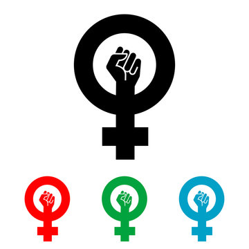 Icono plano simbolo feminismo con puño varios colores