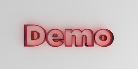 Demo - Red glass text on white background - 3D rendered royalty free stock image.