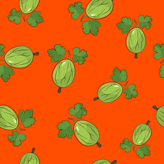 Seamless Pattern of Gooseberry , Fruit Berry on Orange Background, Vector Illustration