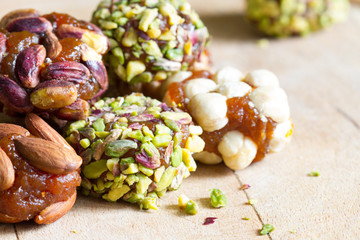 Mix of dried fruits with nuts and carrot
