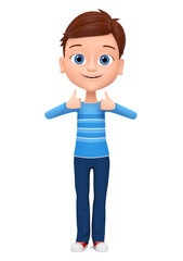 Happy guy isolated on white background showing two thumbs up. 3d render illustrations.