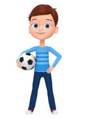 Happy guy isolated on a white background holding a ball. Illustrations 3d rendering.