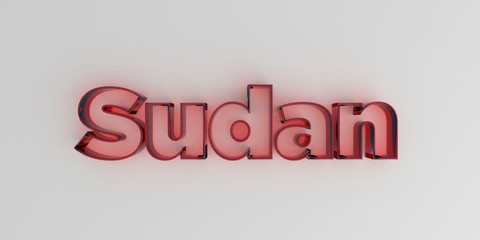 Sudan - Red glass text on white background - 3D rendered royalty free stock image.