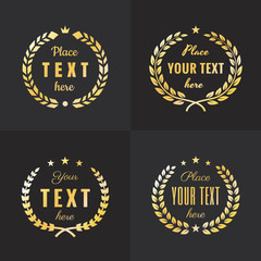 Wreath gold logo hipster vintage vector set. Part two.