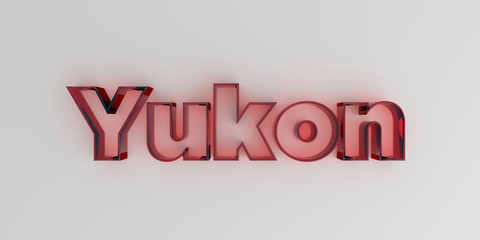 Yukon - Red glass text on white background - 3D rendered royalty free stock image.