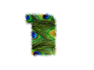 Obraz premium High resolution font number 1 made of peacock feathers pattern isolated on white background