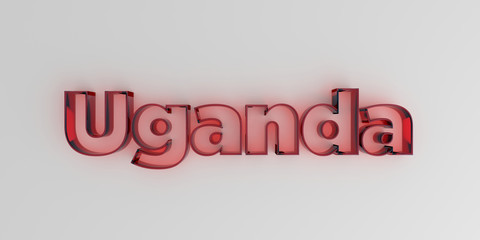 Uganda - Red glass text on white background - 3D rendered royalty free stock image.