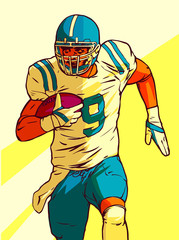 american football player running with the ball in his hands. Vector illustration