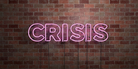 Fototapeta na wymiar CRISIS - fluorescent Neon tube Sign on brickwork - Front view - 3D rendered royalty free stock picture. Can be used for online banner ads and direct mailers..