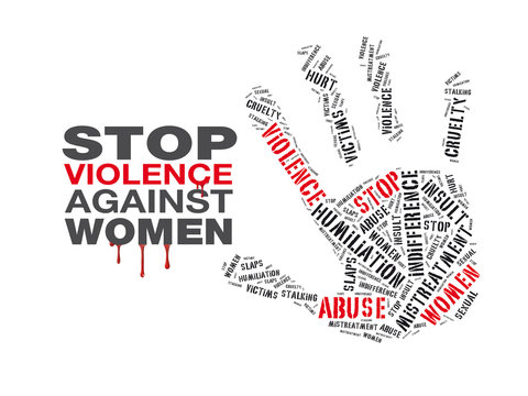 a cloud word with text "stop violence against women"