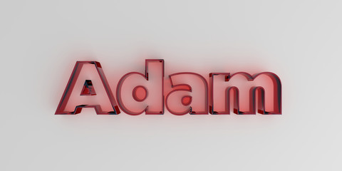 Adam - Red glass text on white background - 3D rendered royalty free stock image.