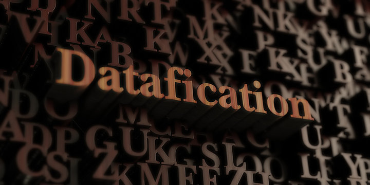 Datafication - Wooden 3D rendered letters/message.  Can be used for an online banner ad or a print postcard.