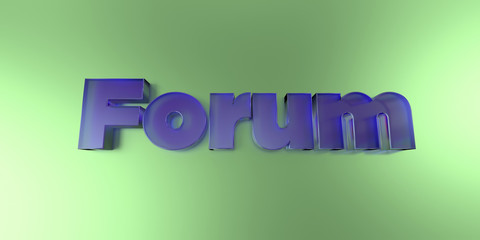 Forum - colorful glass text on vibrant background - 3D rendered royalty free stock image.
