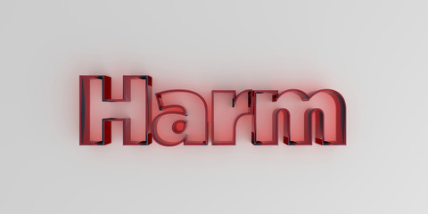 Harm - Red glass text on white background - 3D rendered royalty free stock image.