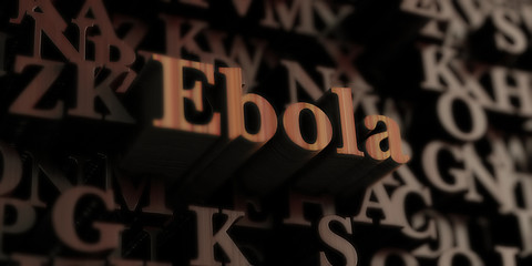 Ebola - Wooden 3D rendered letters/message.  Can be used for an online banner ad or a print postcard.