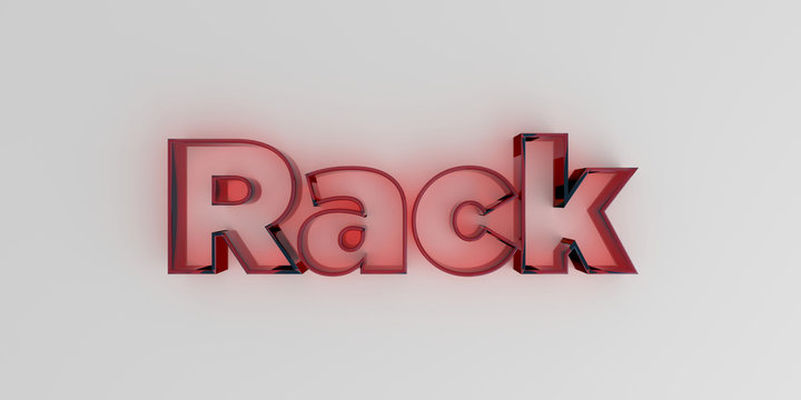 Rack - Red glass text on white background - 3D rendered royalty free stock image.