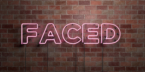 Fototapeta na wymiar FACED - fluorescent Neon tube Sign on brickwork - Front view - 3D rendered royalty free stock picture. Can be used for online banner ads and direct mailers..