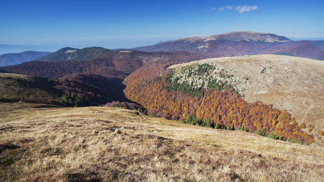 Barren slopes of the Tarcu Mountains Natura 2000 site, close to the peak of Mount Tarcu. Southern Carpathians, Muntii Tarcu, Caras-Severin, Romania, October 2012