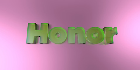 Honor - colorful glass text on vibrant background - 3D rendered royalty free stock image.