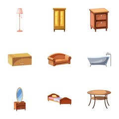 Home furniture icons set, cartoon style