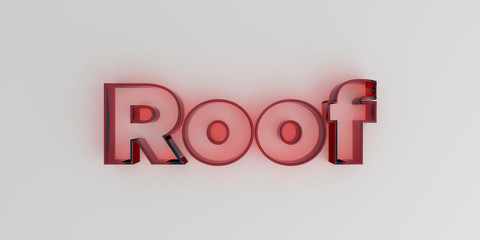 Roof - Red glass text on white background - 3D rendered royalty free stock image.