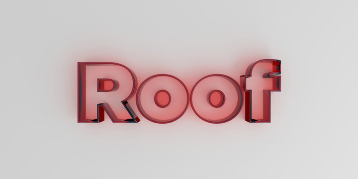 Roof - Red glass text on white background - 3D rendered royalty free stock image.