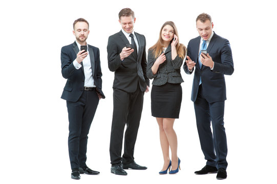 group of business people using smart phones