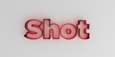Shot - Red glass text on white background - 3D rendered royalty free stock image.