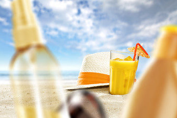 summer time and drink on beach 